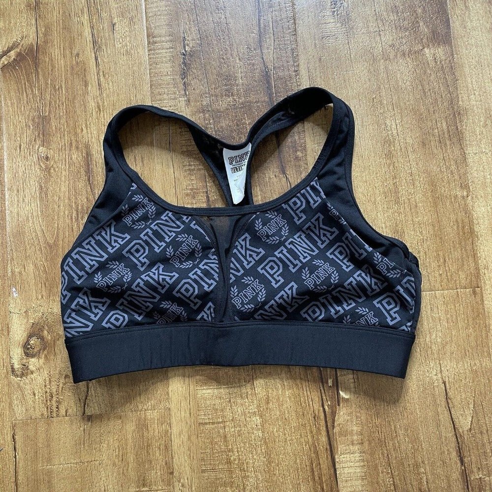 Women’s Victoria's Secret PINK Black Logo Sports Bra L Size Large‎ L